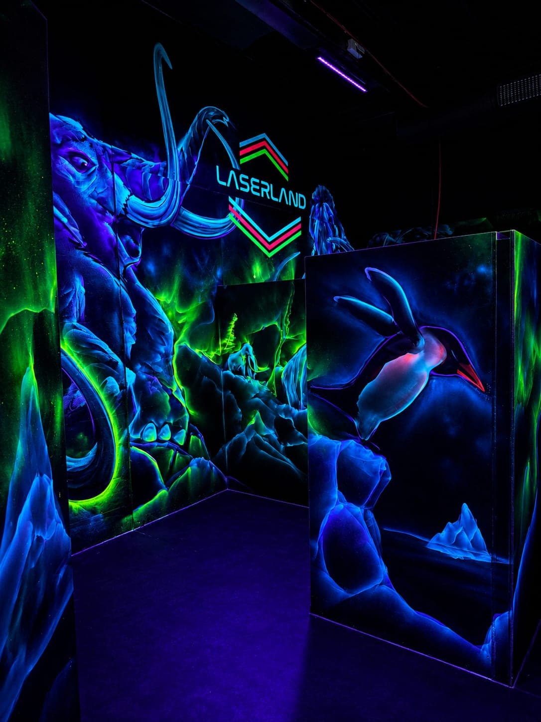 Mammut- und Pinguin-Graffiti in der Lasertag-Arena Chemnitz